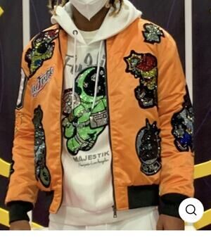 Majestik Rhinestone Patch Bomber Jacket size L Men’s $300